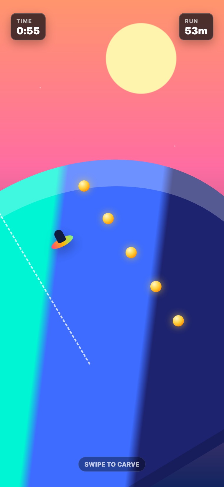 A tropical surf runner mini-game made for Mable